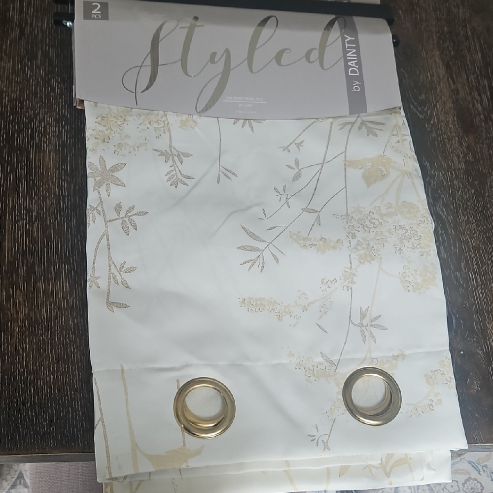 Cream Curtain Sets with Gold Accents - Three Packs With 2 Panels!
